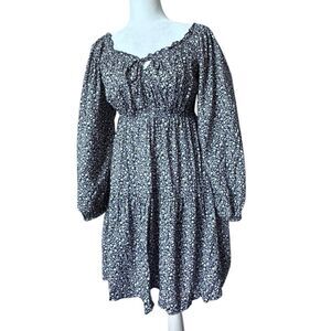 Old Navy Peasant Dress Pockets Blue Floral Boho Cottagecore SZ S